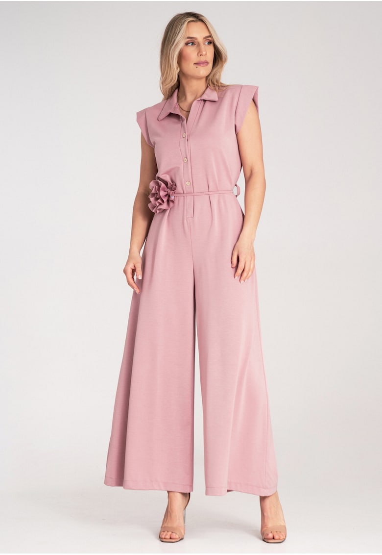 Дамски летен гащеризон - розов - издръжлив материал - вталена кройка - SM Figl