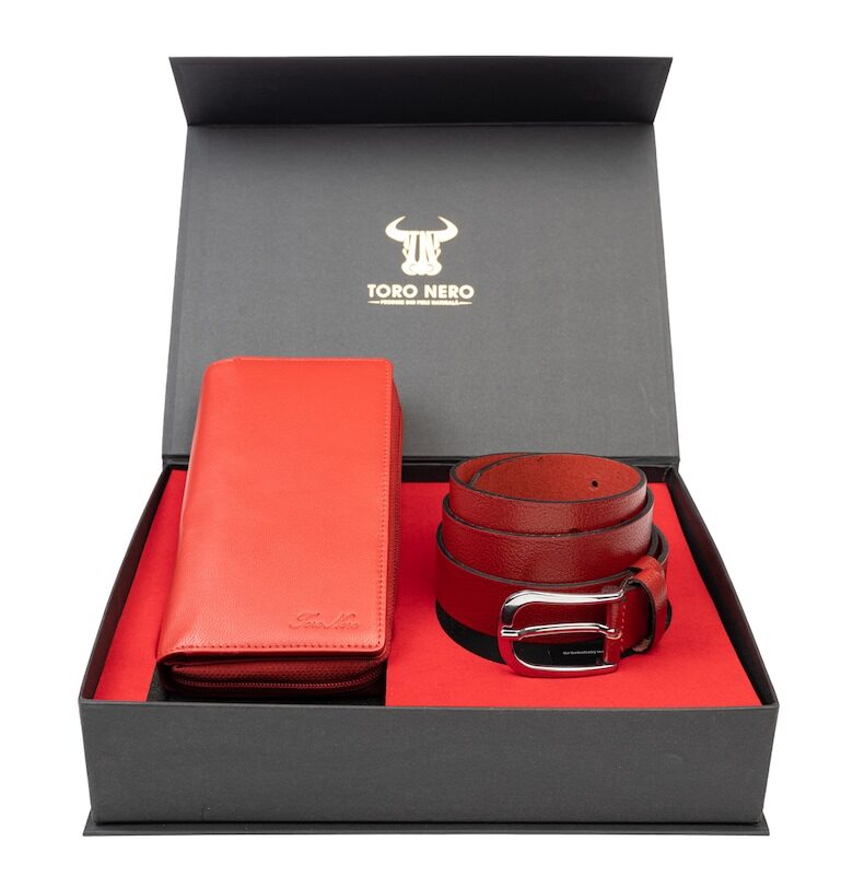 Дамски портфейл и комплект колан естествена кожа Gina-Middle Toro Nero