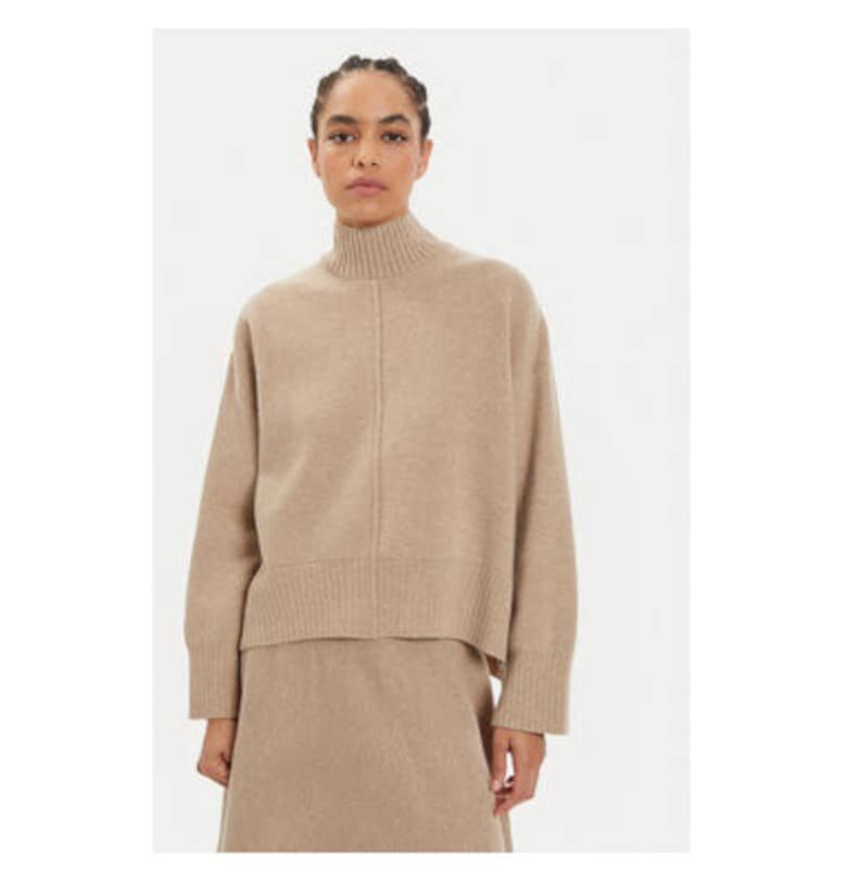 Дамски пуловер -  304213328 - Мериносова вълна - Бежов - Бежов IVY OAK