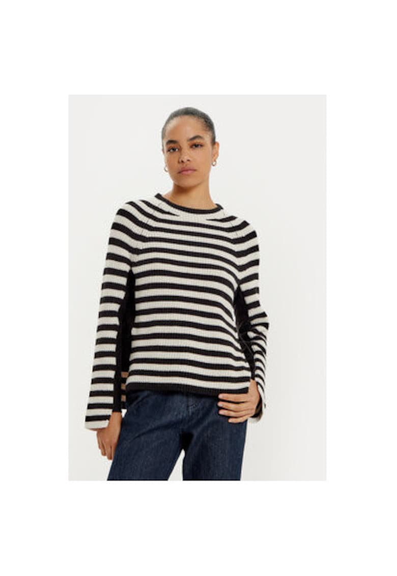 Дамски пуловер - 304524561 - Памук - Черен - Черен Oui