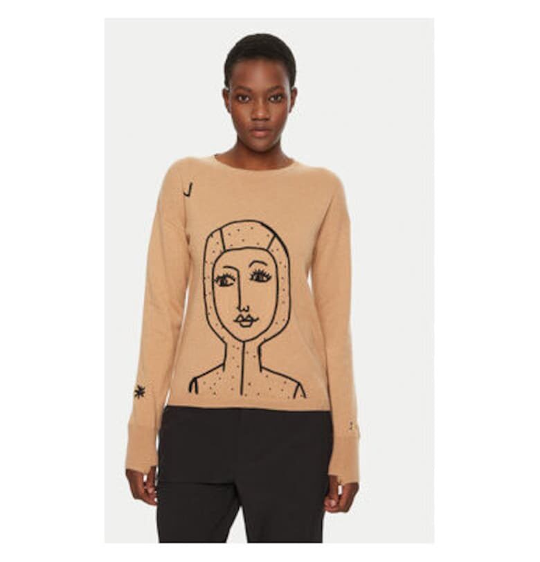 Дамски пуловер -  304735950 - Мериносова вълна/Кашмир - Бежов - Бежов Rossignol