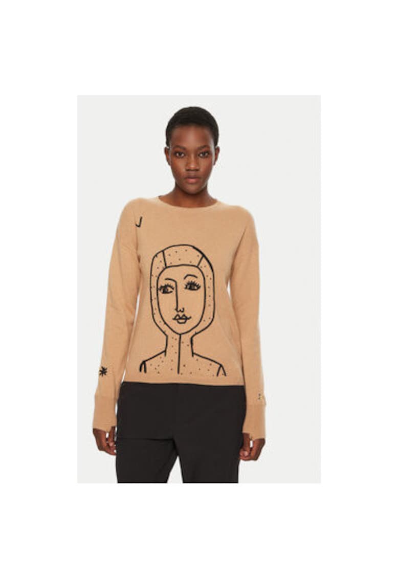 Дамски пуловер - 304735950 - Мериносова вълна/Кашмир - Бежов - Бежов Rossignol