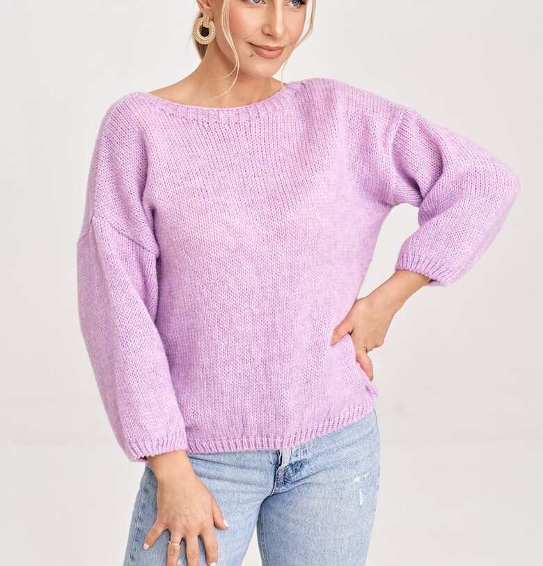 Дамски пуловер  M993 - лилав - класическа кройка - декоративен детайл - акрил - полиестер - вълна - найлонова смес - Един размер Figl