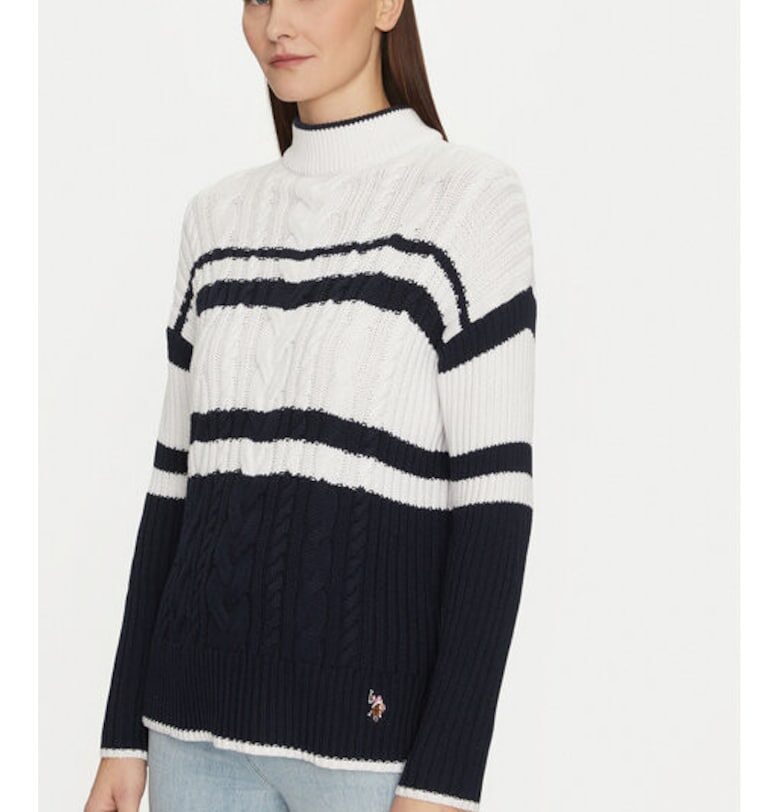 Дамски пуловер - US Polo Assn. - 304797460 - Памук/Акрил - Бял - Бял US Polo Assn