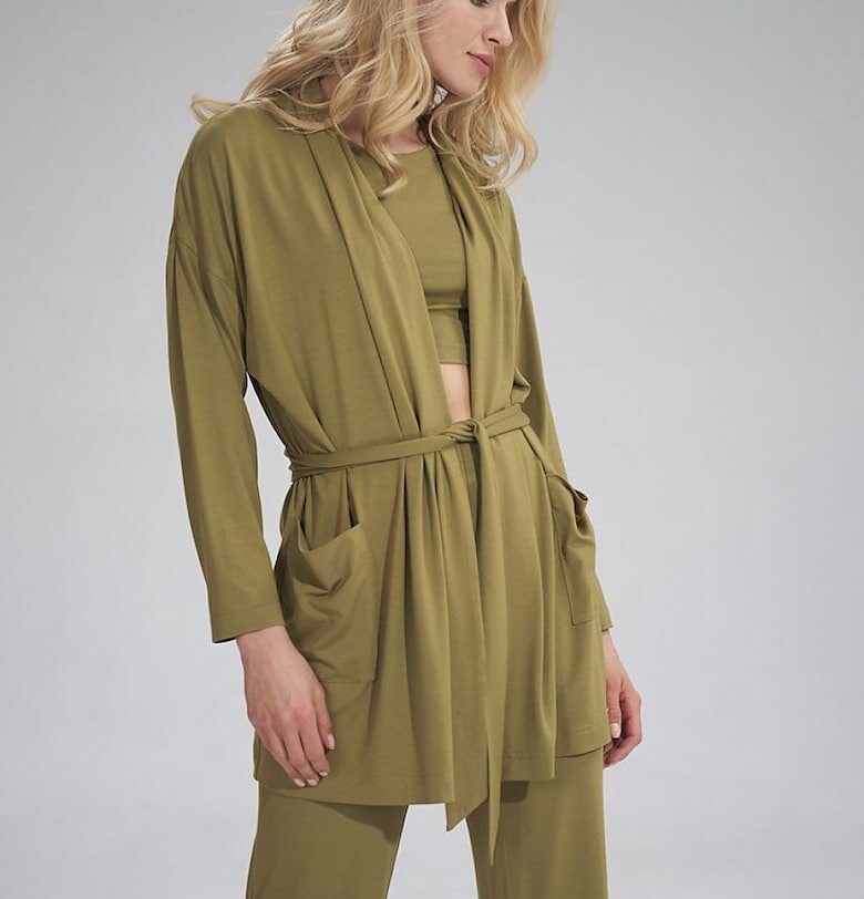 Дамски пуловер -  зелен - вискоза - Figl