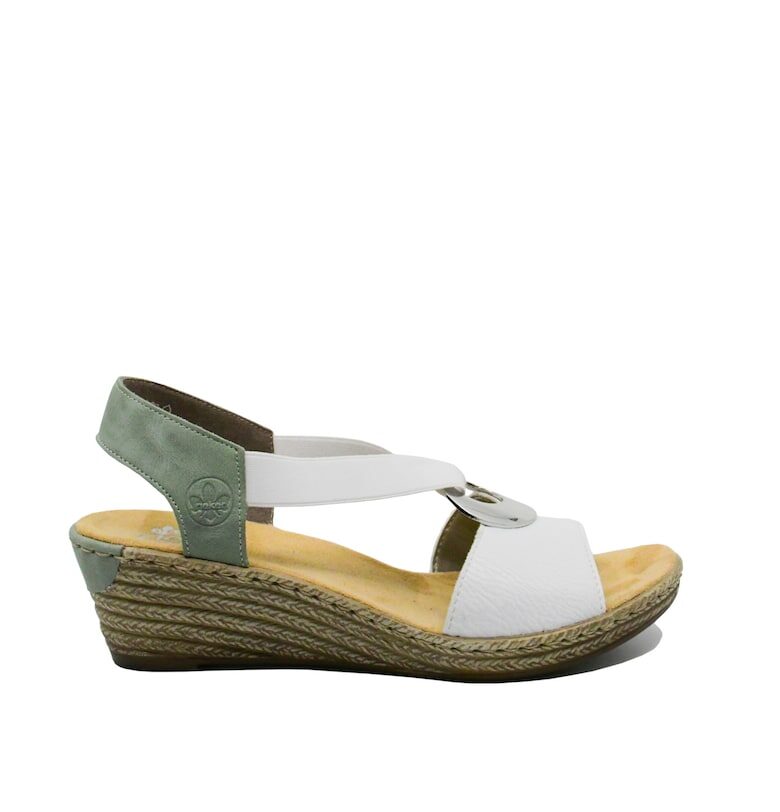 Дамски сандали на клин  бели - с декоративен медальон Rieker