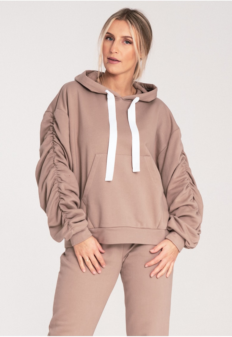 Дамски суитшърт - M1055 - широки ръкави - бежов - памук Figl