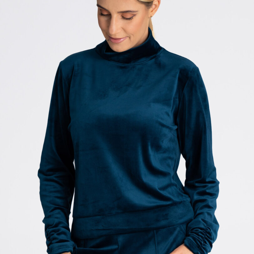 Дамски суитшърт  M967 - кадифе - тъмносин - висока яка - дълъг ръкав Figl