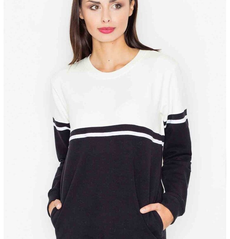 Дамски суитшърт  памучен - черен/екрю - дълъг ръкав - без качулка Figl