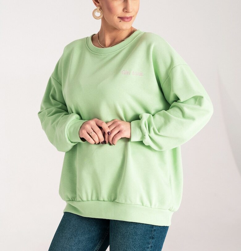 Дамски суитшърт  широк - зелен - бродерия - памук/полиестер - SM Figl