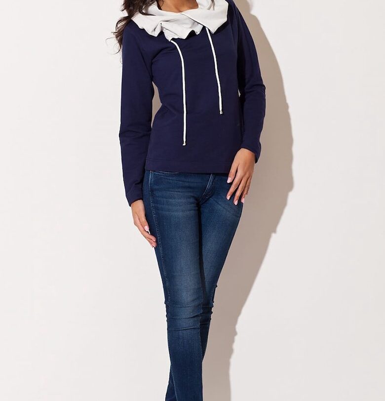 Дамски суичър  дълъг ръкав - качулка - 95% памук 5% еластан - тъмно син KATRUS