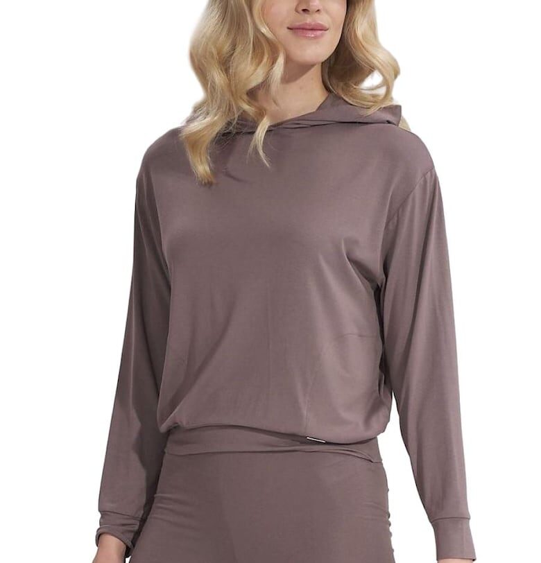 Дамски суичър  тънък - с качулка - дълги ръкави - кафяв - вискоза - Figl