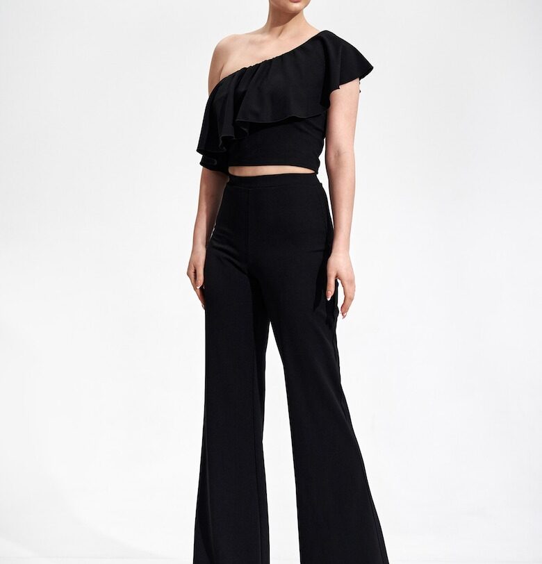 Дамски топ  Полиестер/Еластан - Волан - Черен - Figl