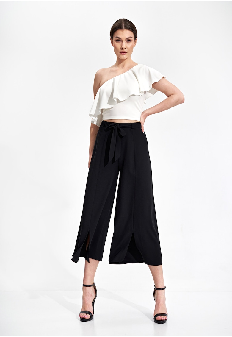 Дамски топ - Полиестер/Еластан - С Волани - Бял - Figl