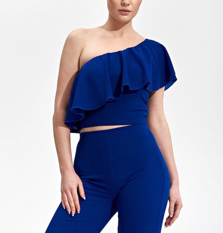 Дамски топ -  Полиестер/Еластан - С волани - Син Figl