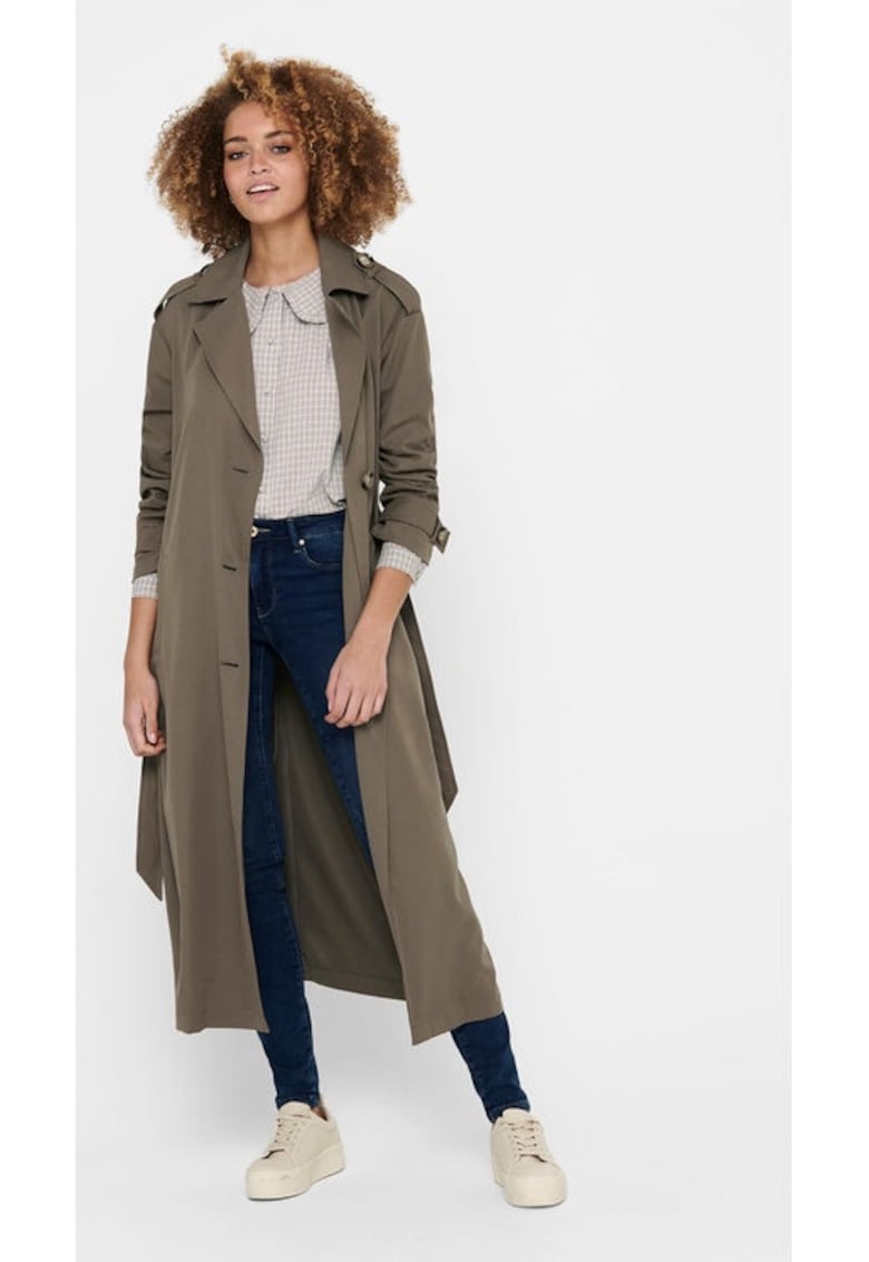 Дамски тренчкот - 19762 - Полиестер - Кафяв Only