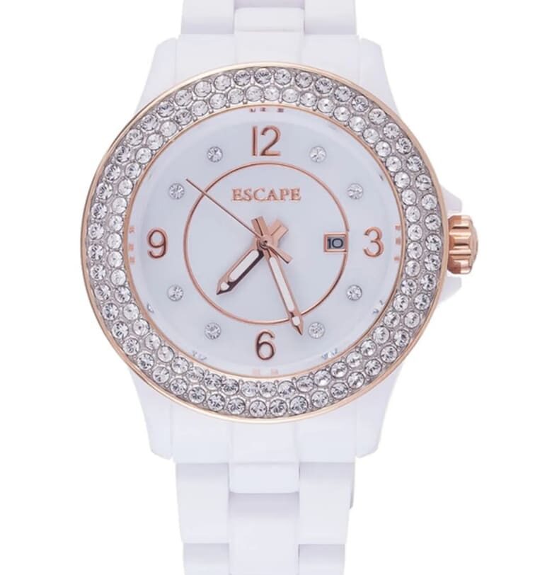 Дамски часовник  36 мм - бяла пластмасова каишка - водоустойчивост 5 ATM Escape