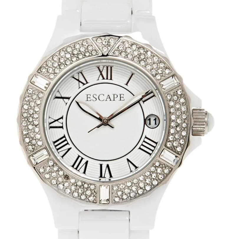 Дамски часовник  36 мм - керамичен - бял - водоустойчив 5 ATM Escape