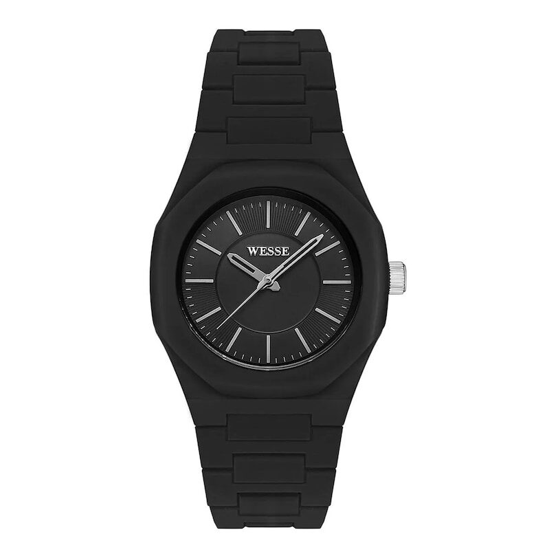 Дамски часовник  36мм - пластмасова каишка - водоустойчив 5 ATM - цвят черен Wesse