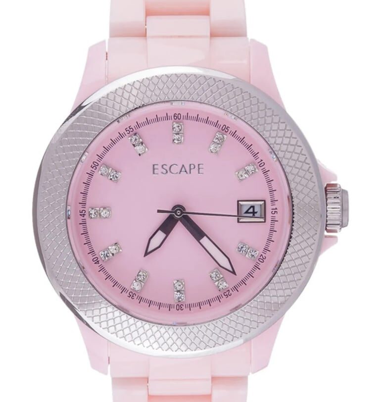 Дамски часовник  40 мм - розова пластмасова каишка - водоустойчив 5 ATM Escape