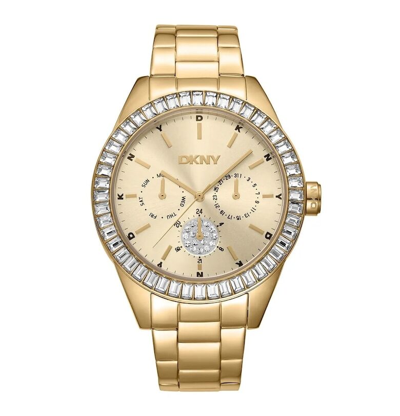 Дамски часовник  DK1L027M0045 - стомана - 40мм - златист - кварцов механизъм - водоустойчивост 5 ATM DKNY