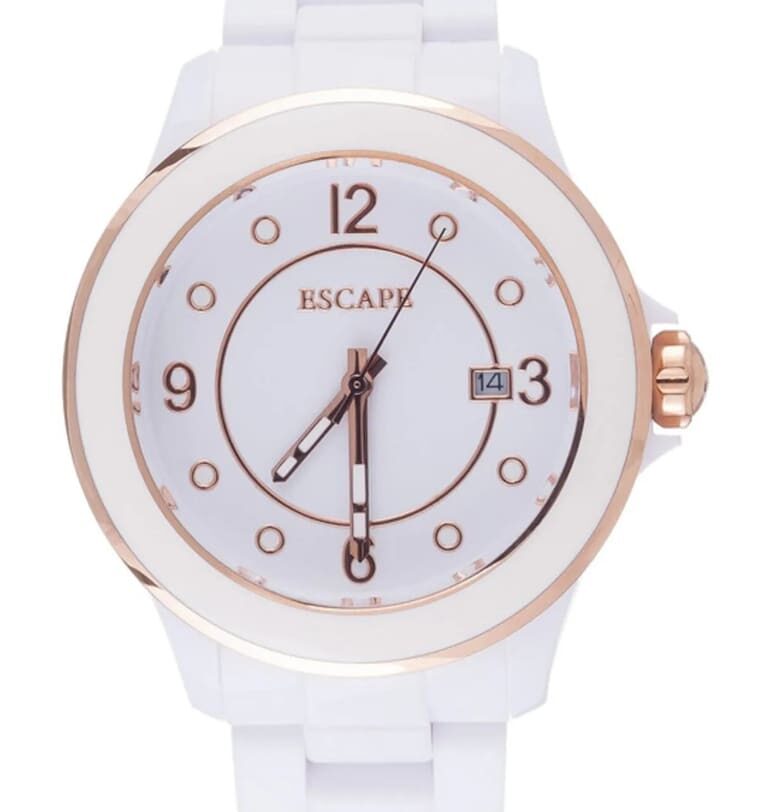 Дамски часовник  ECP10762 - 40 мм - бяла пластмасова каишка - водоустойчив 5 ATM Escape