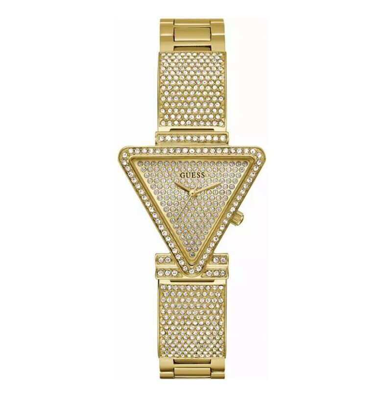 Дамски часовник  GW0644L2 - жълта каишка - 34x7 мм - циферблат шампанско - кристали GUESS