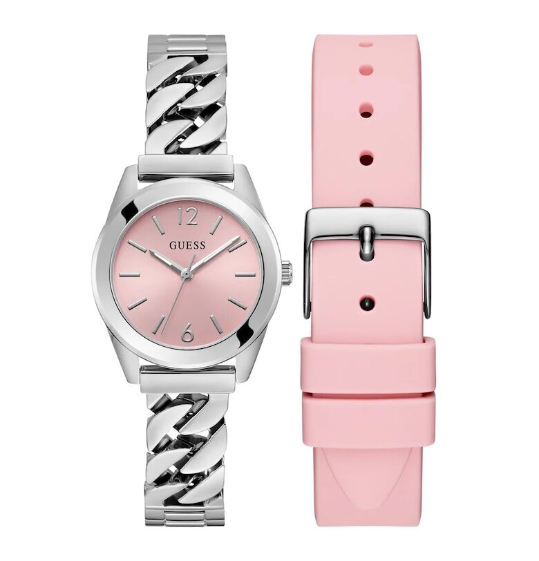 Дамски часовник  GW0845L1 - стомана - сребрист/розов - 31-34 мм - кварцов механизъм - водоустойчивост 3 ATM GUESS