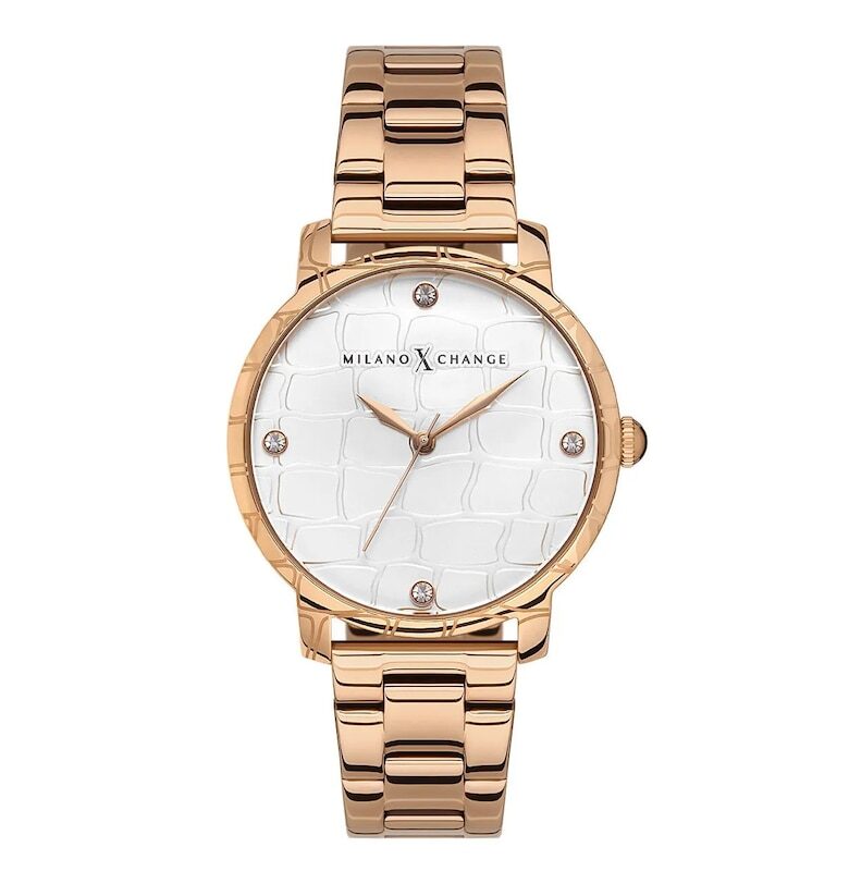 Дамски часовник  MEX1182 38мм - златист цвят - розова текстилна каишка - кварцов механизъм - водоустойчив 3 ATM Milano X Change