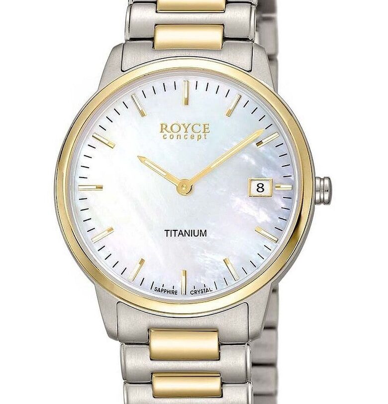 Дамски часовник -  Royce Concept - аналогов кварц - сребрист/златист - водоустойчив 5 ATM - сапфирен кристал Boccia Titanium
