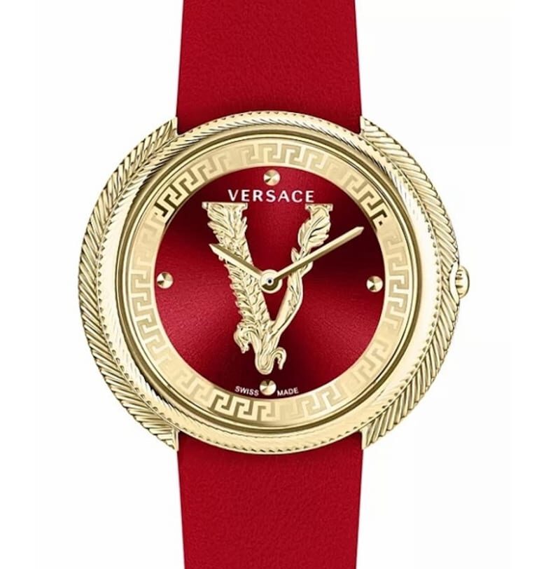 Дамски часовник  Thea - червен/златист - кожа/метал - 38мм - 5 ATM Versace