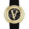 Дамски часовник  Thea - черна кожа - 38 мм - водоустойчив 5 ATM - черно/златно Versace