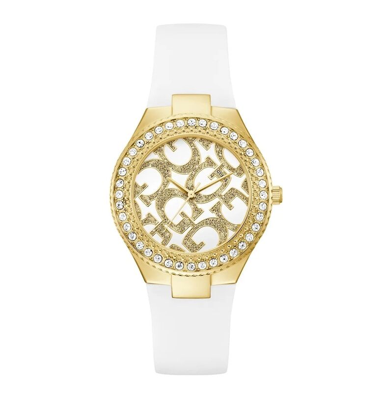 Дамски часовник  U1422L2M 38мм - стоманен корпус - бяла/златна силиконова каишка GUESS