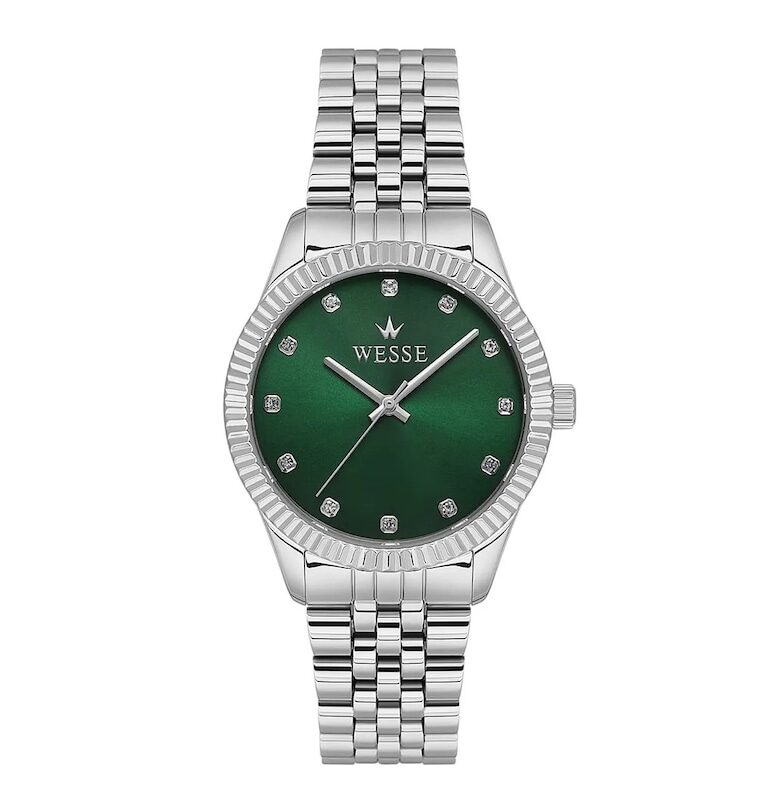 Дамски часовник  WWL1088B06 - 36мм - стоманена каишка - сребрист - зелен циферблат - 5ATM Wesse