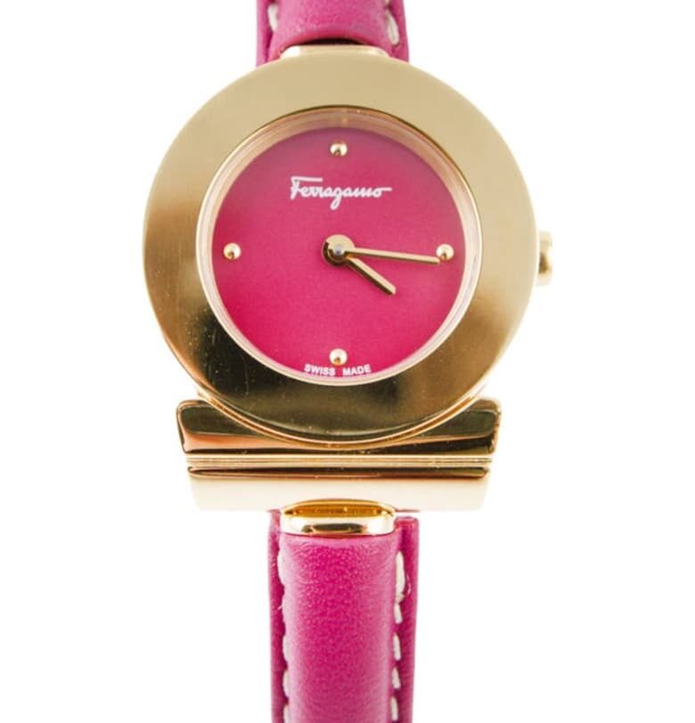 Дамски часовник -  Естествена кожа/Неръждаема стомана - Кварц - Аналогов - 5 ATM - Лилаво/Злато Salvatore Ferragamo