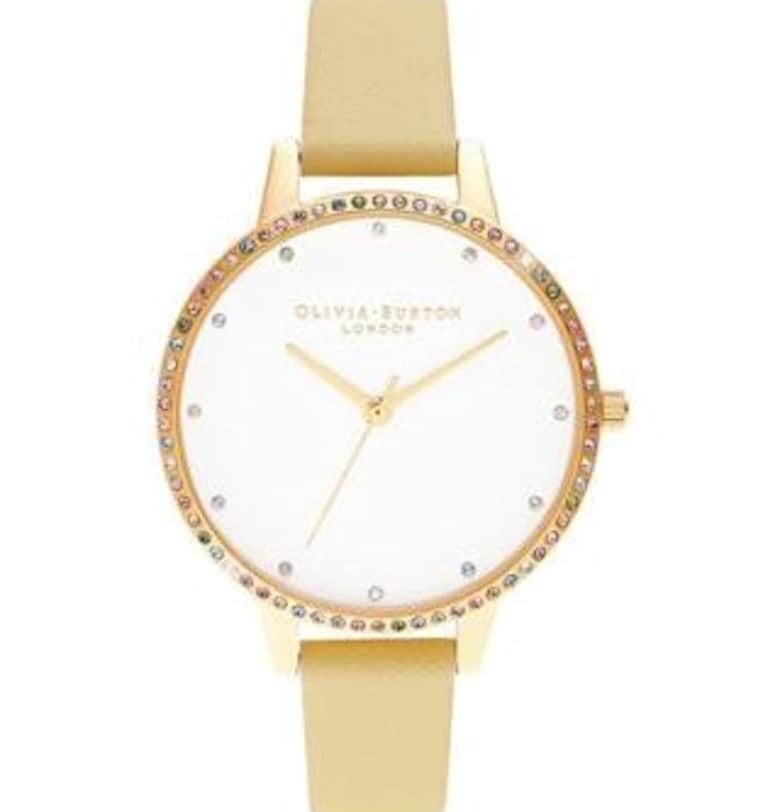 Дамски часовник -  Неръждаема стомана/Кожа - Кварцов - 34мм - Златист/Бял OLIVIA BURTON