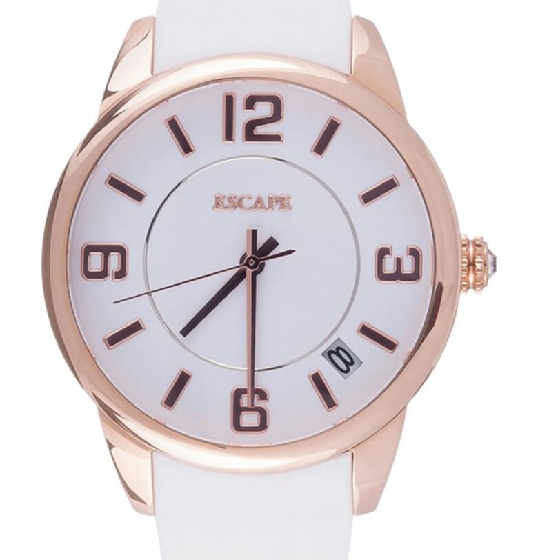 Дамски часовник  бяла силиконова каишка - стоманен корпус - 31-34 мм - водоустойчивост 5 ATM Escape