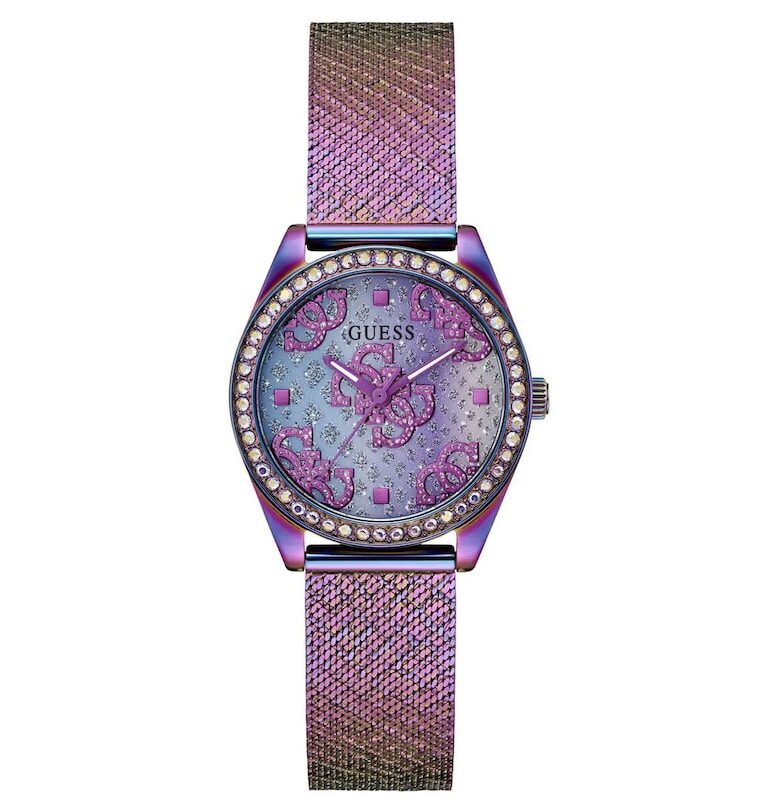 Дамски часовник  лилав - 32мм - верижка от неръждаема стомана - водоустойчив на 30м GUESS