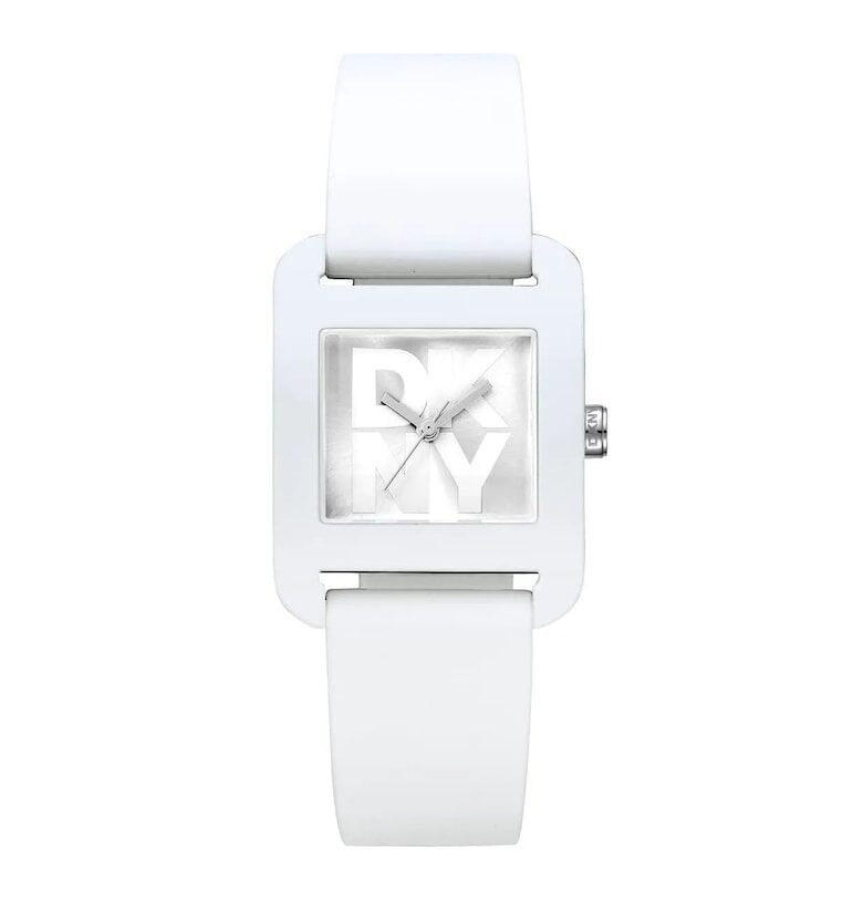 Дамски часовник  модел DK1L002P0015 - водоустойчив 3 ATM - пластмасов корпус - силиконова каишка - бял - 26x30мм DKNY