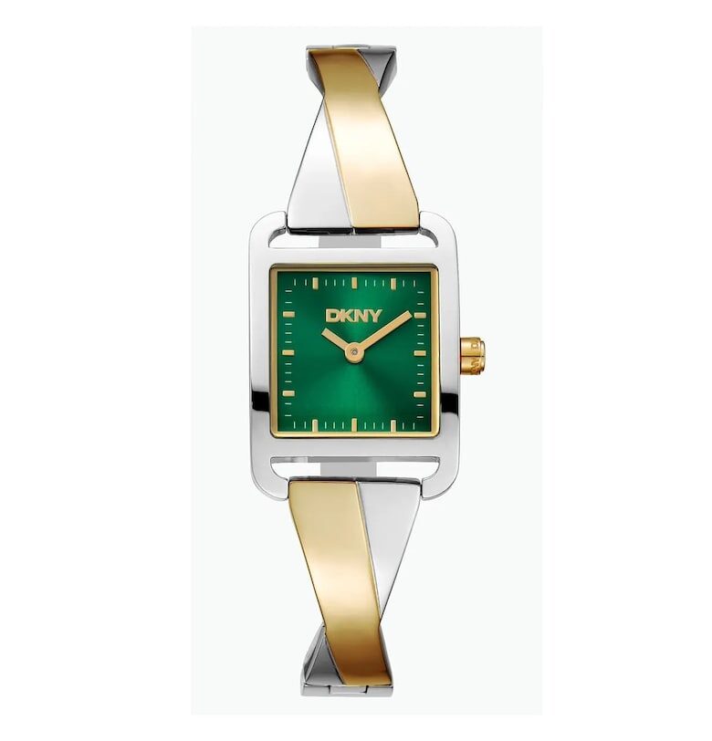 Дамски часовник  модел DK1L005M0155 - 22x30 мм - златист/сребрист - зелен циферблат - кварцов механизъм - стоманена каишка - 3 ATM DKNY