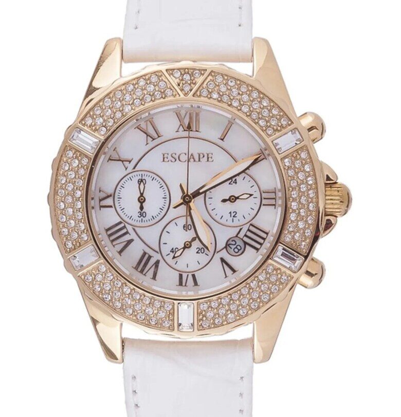 Дамски часовник  модел ECP10166 - бяла каишка от екологична кожа - златист корпус - 36мм - водоустойчив 5 ATM Escape