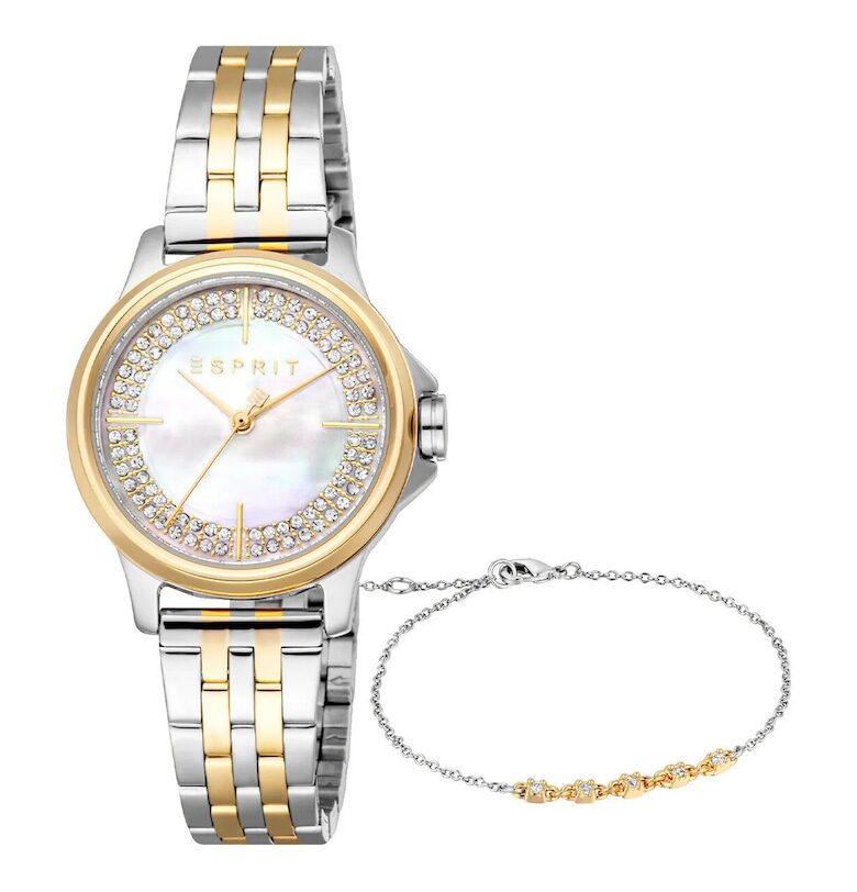 Дамски часовник  модел ES1L432M0075 - стомана - 5 ATM - метален цвят - златна каишка - 30 мм Esprit