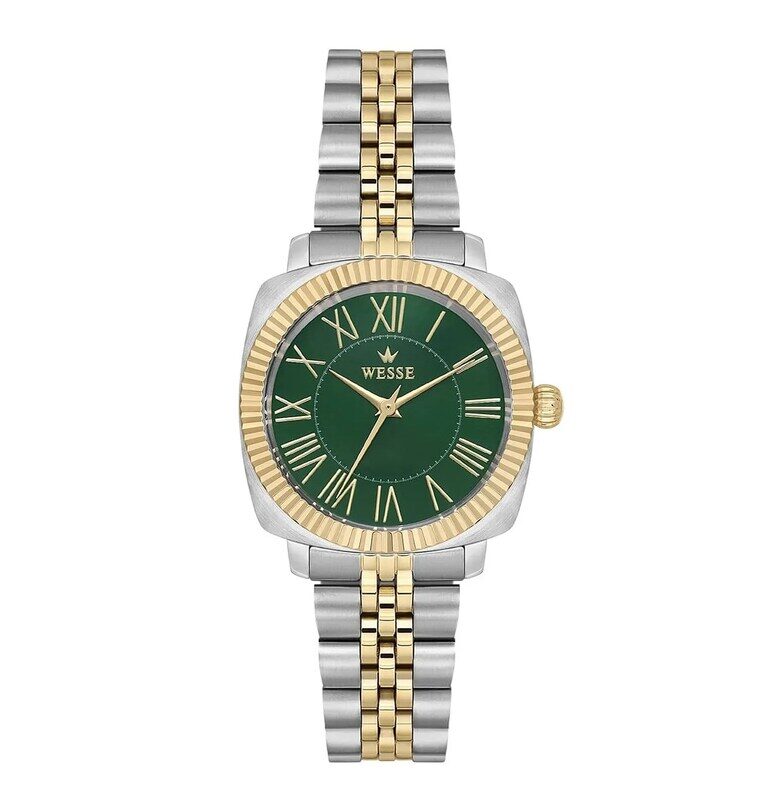 Дамски часовник  модел WWL112301 - кръгъл корпус 32x32 мм - златист цвят - стоманена верижка - зелен циферблат Wesse