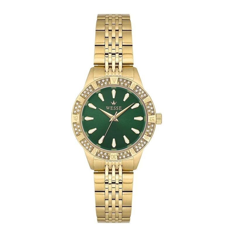 Дамски часовник  модел WWL113603 - 30 мм - златист - стоманена каишка - зелен циферблат - 5 ATM Wesse