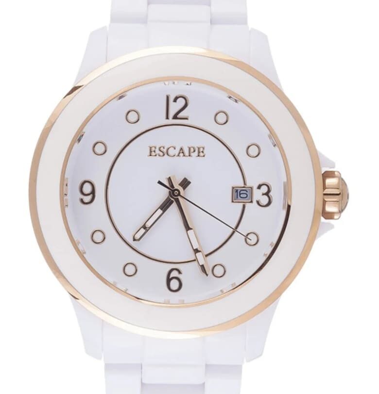 Дамски часовник -  пластмаса - 40 мм - 5 ATM - бял/златист Escape