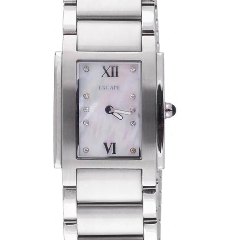 Дамски часовник  стоманена каишка - правоъгълен корпус 34 мм - водоустойчивост 5 ATM - сребрист/бял Escape