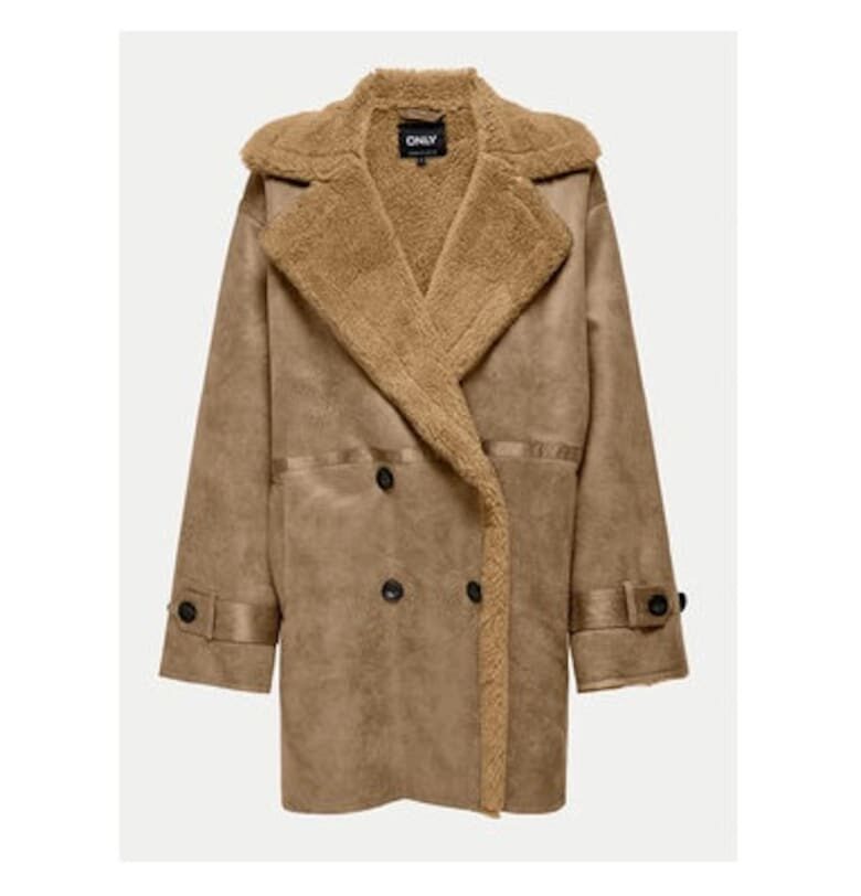 Дамско кожено палто -  304498688 - Еко кожа - - Кафяв Only