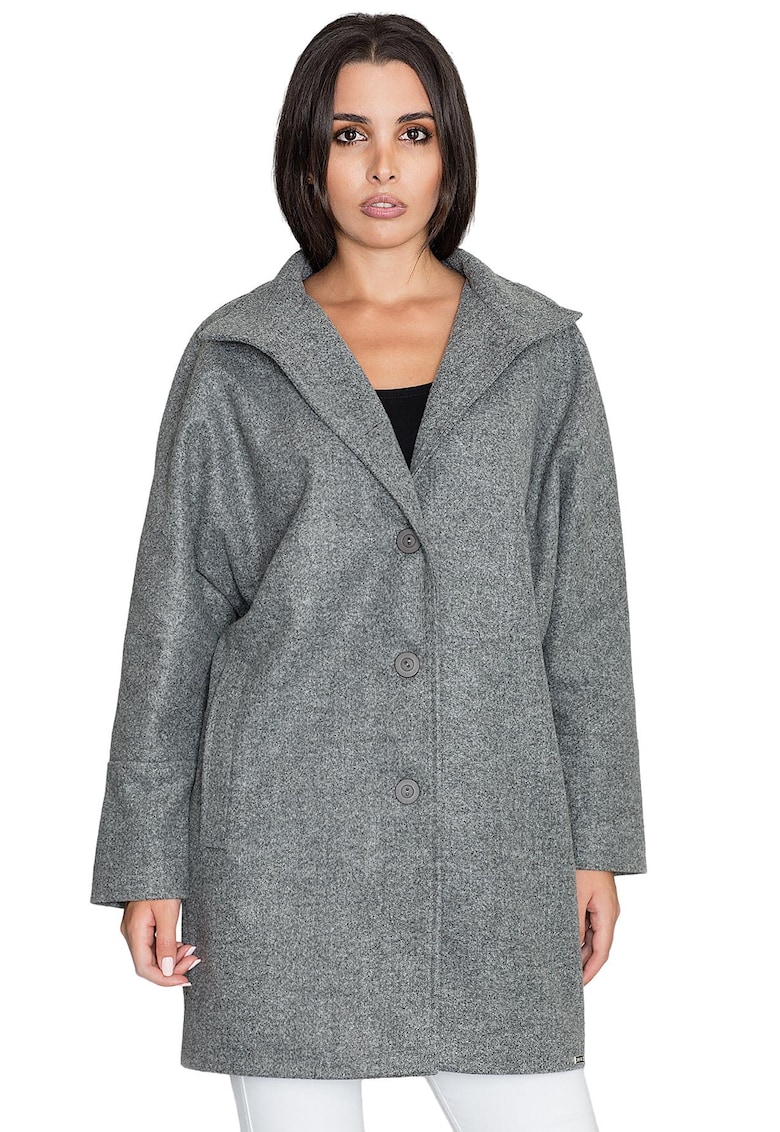 Дамско палто M589 - Полиестер/Вискоза - Сив - Figl