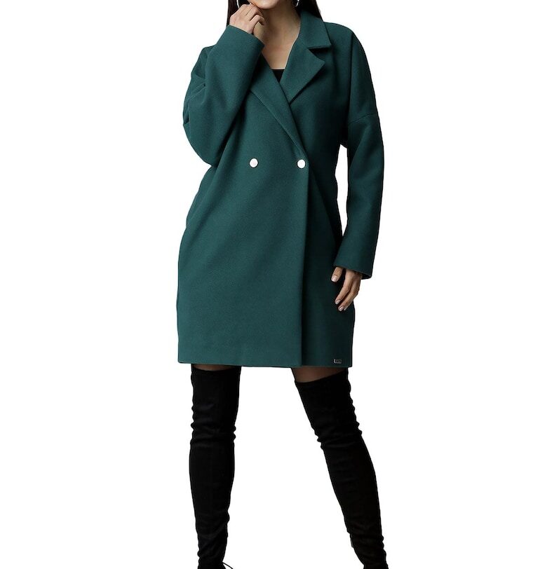 Дамско палто M625 -  Полиестер/Вискоза - Зелено - SM Figl