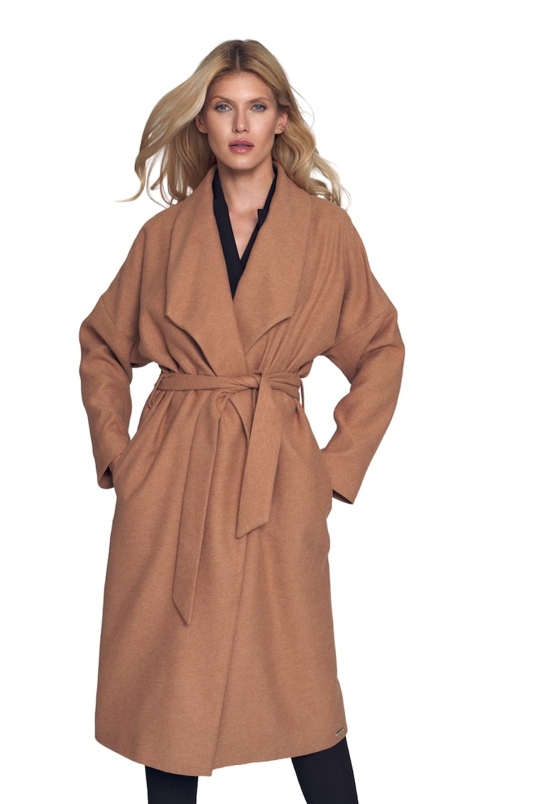 Дамско палто M713 - Полиестер/Вискоза - Бежово - Figl